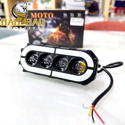 Motocyklowa lampa przeciwmgielna LED 4 soczewki biało-żółta aluminium